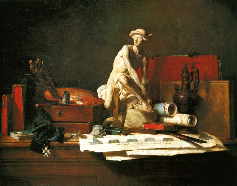 Жан Батист Симеон Шарден - «Натюрморт с атрибутами искусств» (1766).
